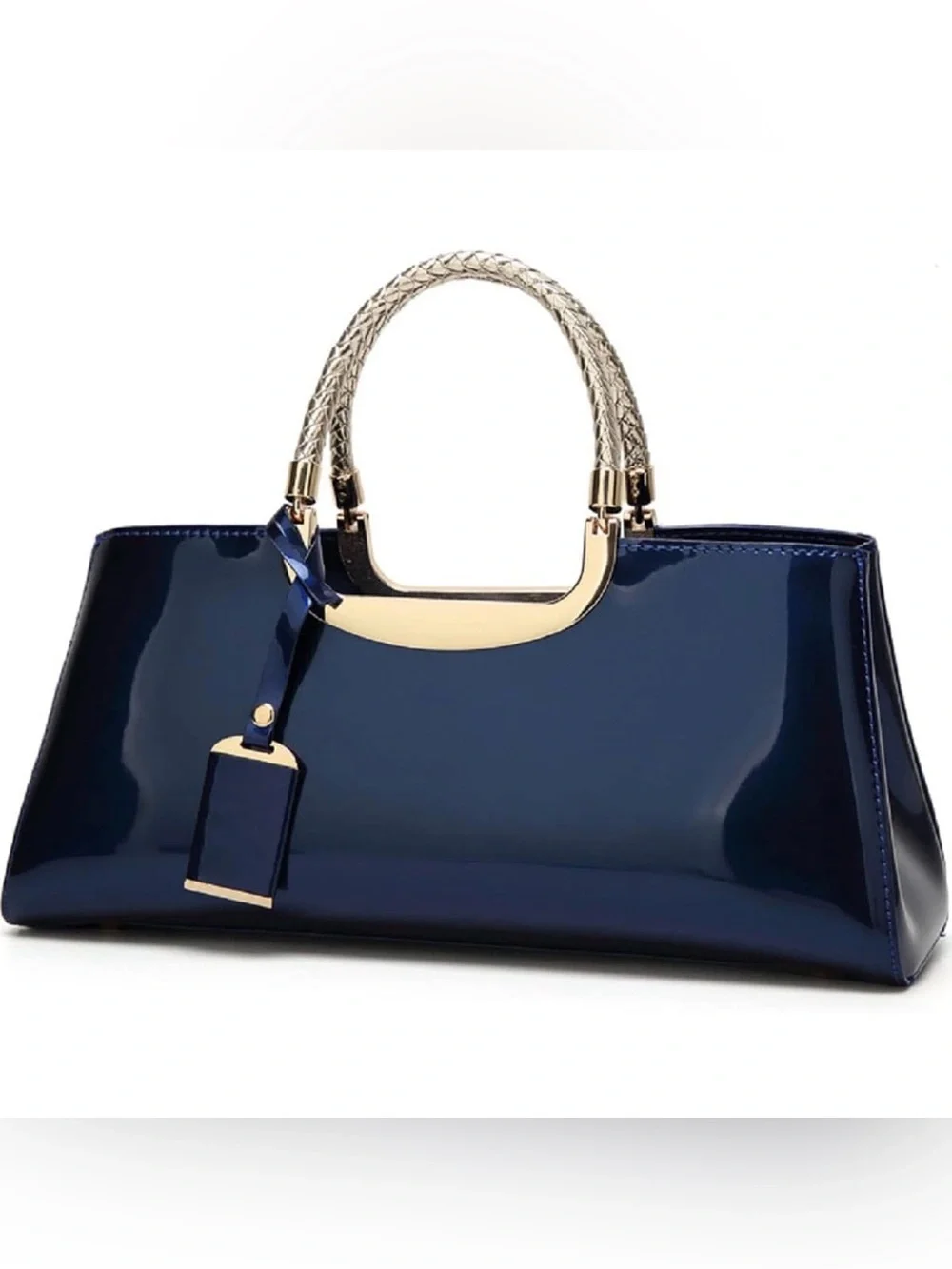 Glossy Women Handbag Faux Patent Leather Top-Handle Bag Structured Shoulder Bag